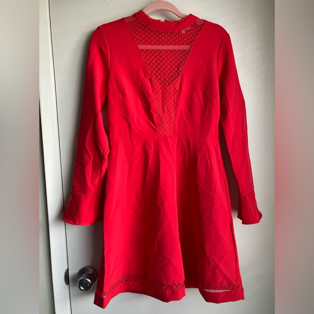 Morgan de Toi dress NWT Red Lace Mini Longsleeve Flare Euro size 38